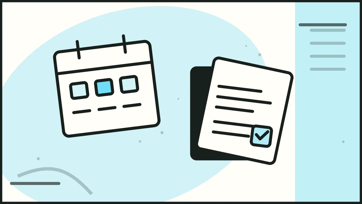 A marked calendar beside checked proposal sheets, illustrating quality assurance.