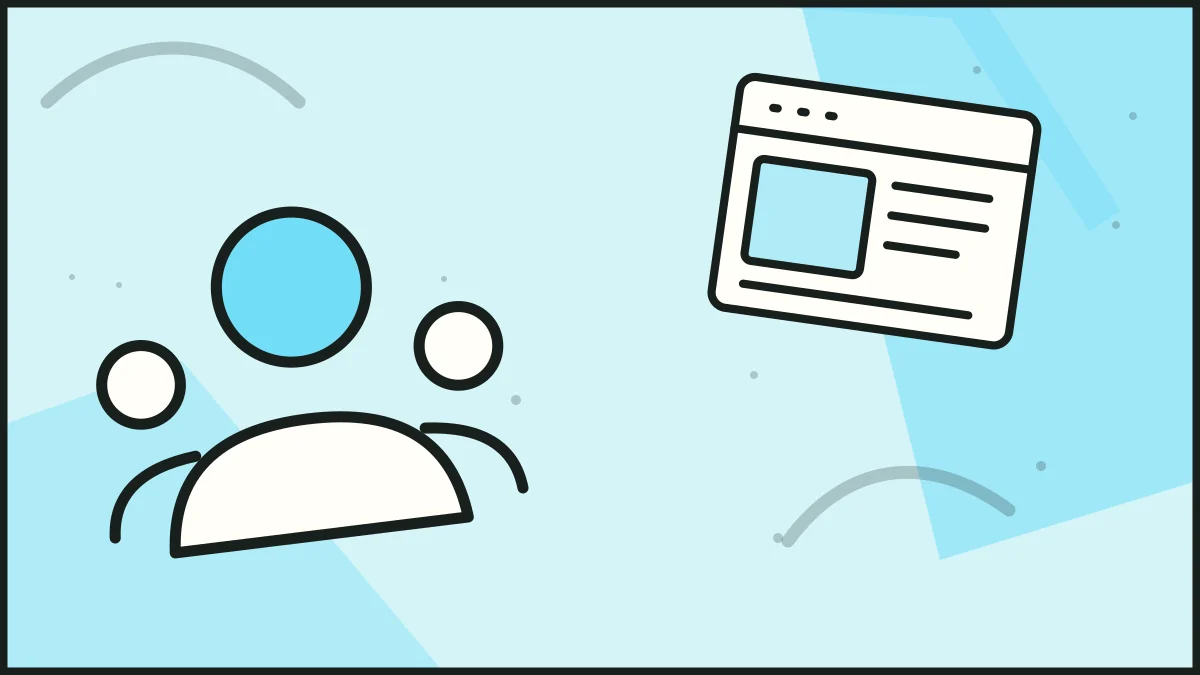 Three people beside a browser page, illustrating web fundamentals.